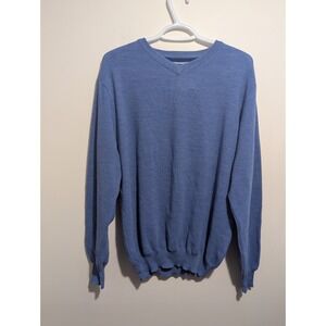 Paul Shark Yachting V-Neck Pullover Sweater Men's Large L 100% Wool‎ Light Blue
